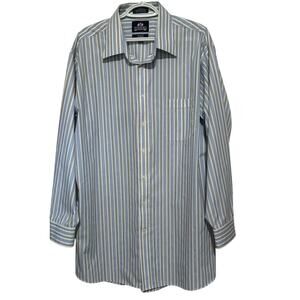 Stafford‎ Men's Fitted Blue Black Striped Long Sleeve Button Front Shirt Size 18